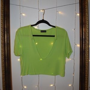 PLT Neon Lime Green Deep V-Neck Crop Top